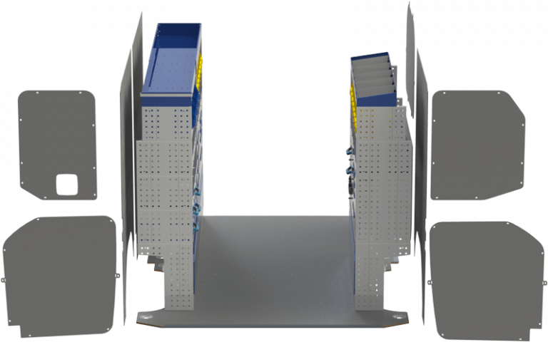 Uitrusting voor bedrijfsvoertuigen MERCEDES SPRINTER middenaanzicht Uitrusting bestaande uit vloer, voering en planken voor binnenzijde: rechts en links