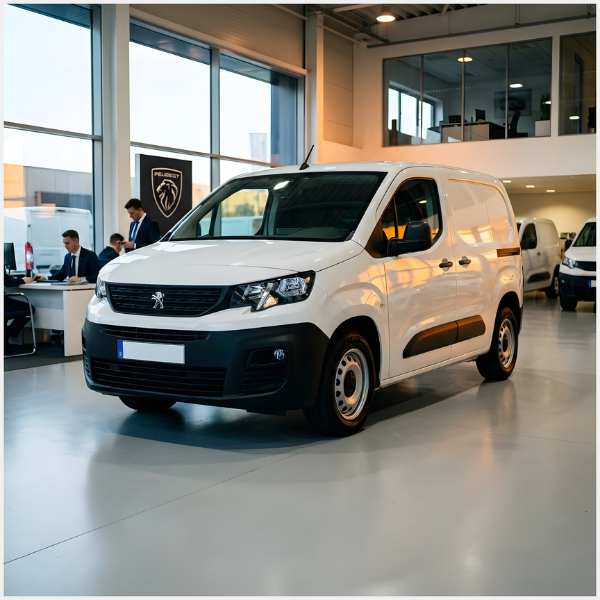 Witte bestelwagen in showroom