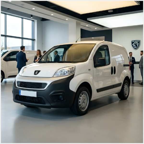 Witte bestelwagen in showroom