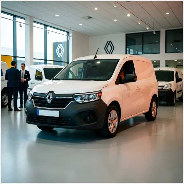 Witte bestelwagen in showroom.