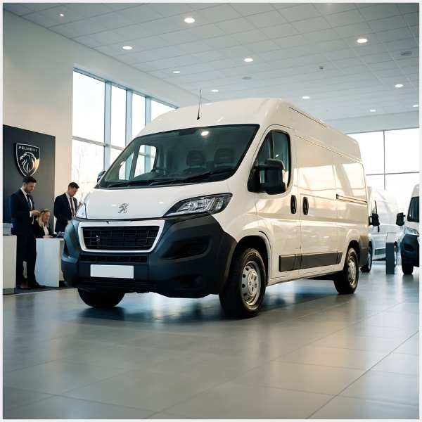 Witte bestelwagen in showroom