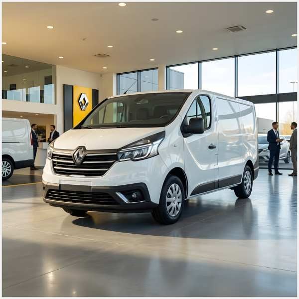 Witte bestelwagen in showroom.